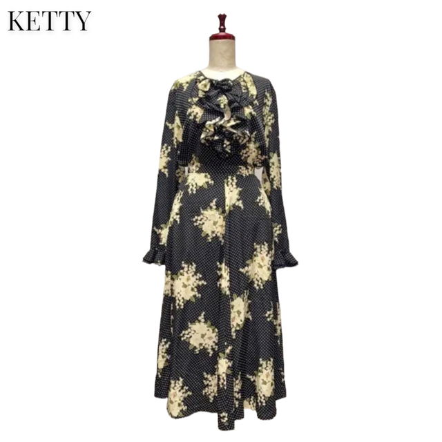 【KETTY】花柄セットアップ　ブラウス　スカート ブラック　ケティ