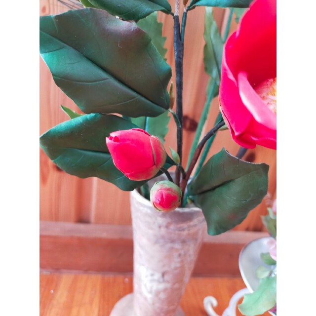 フラワー/ガーデンクレイフラワー…椿と薔薇