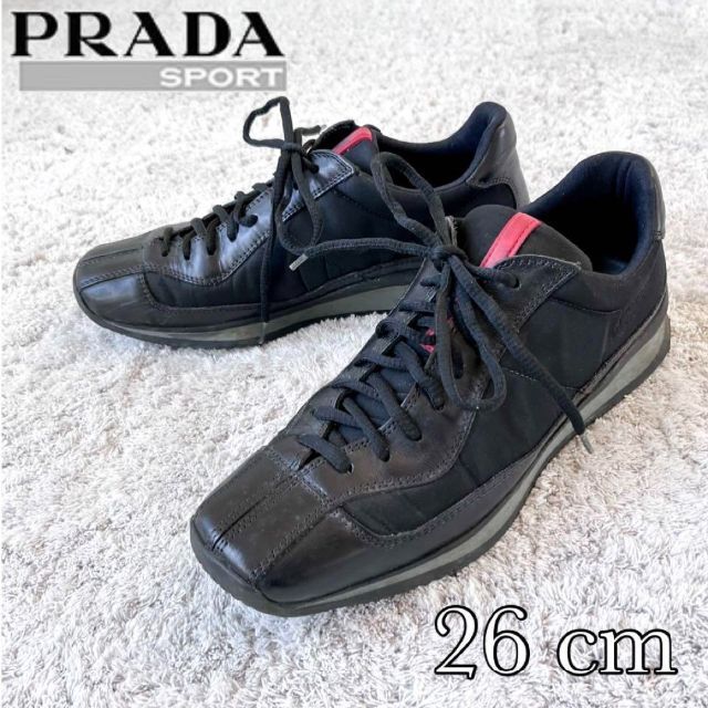 イタリア製】PRADA プラダ レザー ナイロン切替スニーカー 黒 6.5 超美 ...