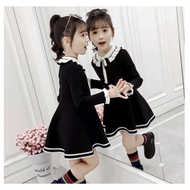 ♡ ニット ワンピース♡ 110 ブラック おしゃれ 可愛い フォーマル 女の子 キッズ/ベビー/マタニティのキッズ服女の子用(90cm~)(ワンピース)の商品写真