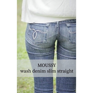マウジー(moussy)のマウジーwash denim slim straight 26インチライトブルー(デニム/ジーンズ)