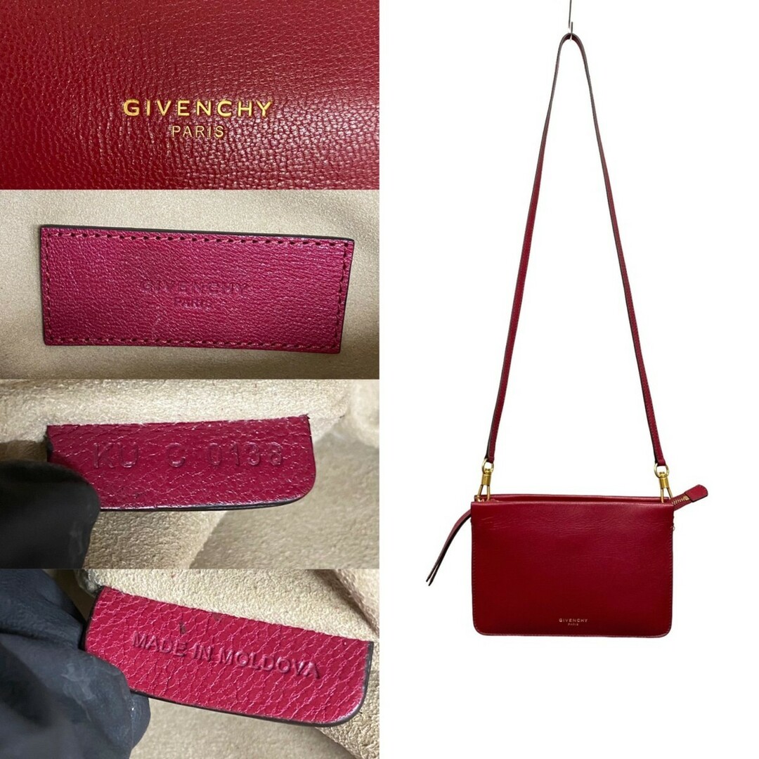 極 美品 保存袋付 GIVENCHY ジバンシィ ロゴ レザー 本革 チェーン 2way ハンドバッグ ミニ ショルダーバッグ ポシェット レッド 20284