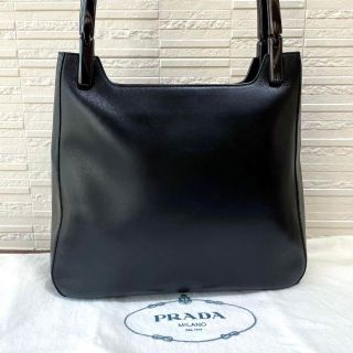 プラダ(PRADA)のプラダ レザー ロゴ トート ハンド ショルダー バッグ マーブル ハンドル(ハンドバッグ)