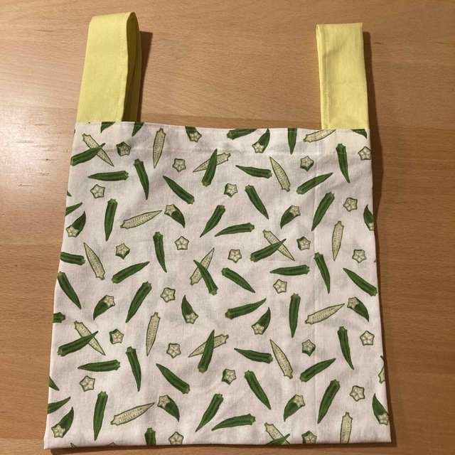 ハンドメイド ミニエコバッグ オクラ柄 ミニエコバッグ ハンドメイド