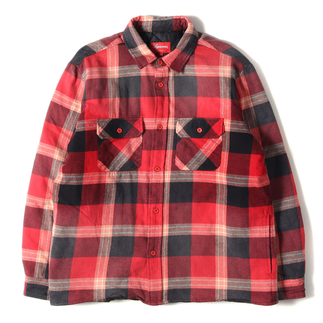 Supreme シュプリーム シャツ フェード加工 裏地キルティング チェック ネルシャツ Quilted Flannel Shirt 20AW  レッド ブラック 赤黒 M トップス カジュアルシャツ 長袖【メンズ】【中古】