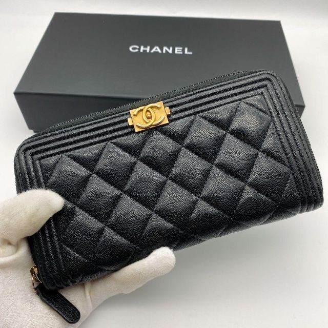 正規 CHANEL - 美品❗️シャネルキャビアスキンボーイシャネルラウンド