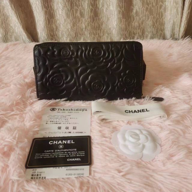 送料無料 CHANEL ラムスキンラウンドファスナー長財布 5ステッチ