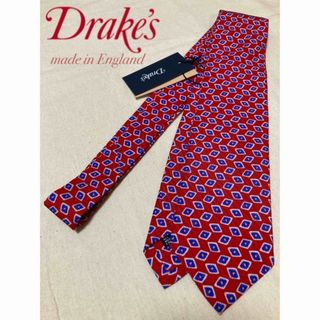 ドレイクス(DRAKES)の【新品】Drake's／ドレイクス／ネクタイ／小紋柄／スクエア／レッド×ブルー(ネクタイ)