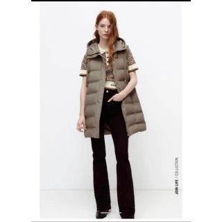 ザラ(ZARA)のザラ ZARA シームレス キルトベスト ロングダウンベスト グレージュ M(ダウンベスト)