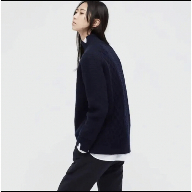 プレミアムラムケーブルハイネックセーター ネイビー 3XL