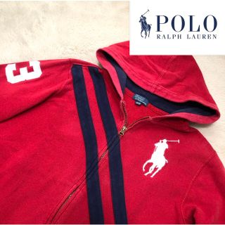 ポロラルフローレン(POLO RALPH LAUREN)の美品　ポロラルフローレン  パーカー　赤　ホースロゴ　ビックポニー　紺　ネイビー(パーカー)