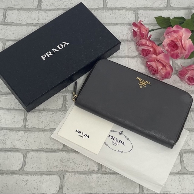 ✨️極美品✨️PRADA プラダ 長財布 ラウンドファスナー グレー レザー