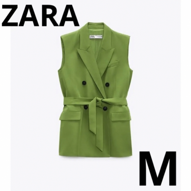 レトロマッチラベル 北欧デザイン 鳥 ZARA ベスト ワンピース ベルト付き ロングジレ 通販 タグつき 新品 未使用 ベスト 黒 ベルトつき リボンつき M