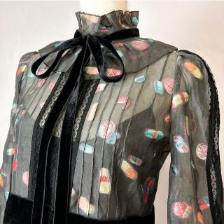 【美品】マークジェイコブス シルク混 フリル レースシースルーワンピース