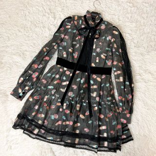 【美品】マークジェイコブス シルク混 フリル レースシースルーワンピース