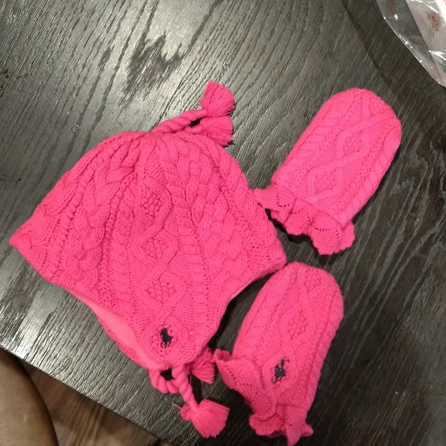 Ralph Lauren(ラルフローレン)のラルフローレン ベビー 帽子 手袋 ピンク キッズ/ベビー/マタニティのこども用ファッション小物(帽子)の商品写真