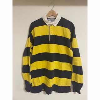 ランズエンド(LANDS’END)の【古着】LANDS’END 90s ラガーシャツ　黄色　ネイビー　ボーダー(ポロシャツ)