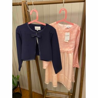 ユナイテッドアローズグリーンレーベルリラクシング(UNITED ARROWS green label relaxing)の新品　130 ボレロ　ワンピース　フォーマル　ネイビー　ピンク　女の子　子供(ドレス/フォーマル)