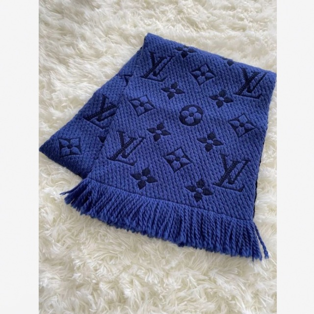 マフラーLOUIS VUITTON ルイヴィトン ロゴマニア マフラー ブルー