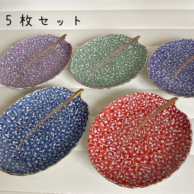有田焼　弥左衛門窯蛸唐草　木の葉型　銘々皿5枚セット　金彩　和食器　小皿