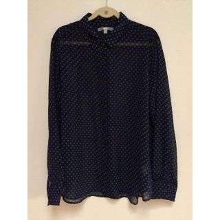 ユニクロ(UNIQLO)のシフォン素材 ボタンシャツ ネイビー(シャツ/ブラウス(長袖/七分))