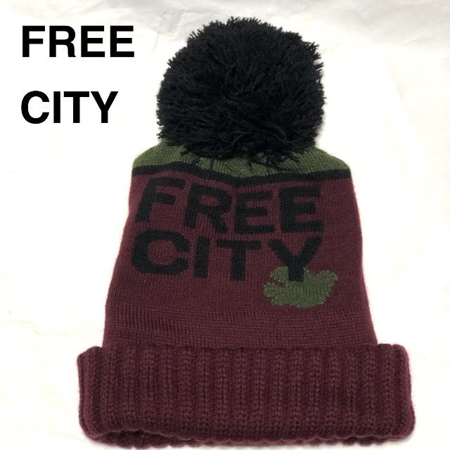 FREE CITY ニットキャップ/フリーシティ 帽子 ロゴ鳩マーク ポンポン付 | フリマアプリ ラクマ