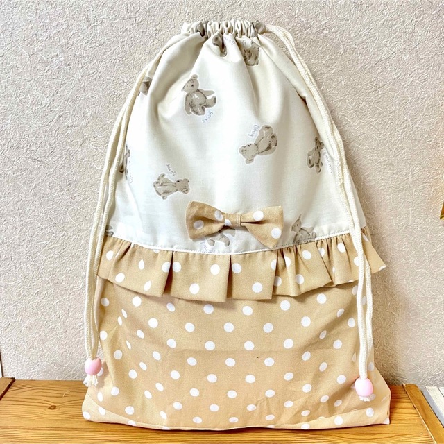 入園入学グッズ　ハンドメイド　レッスンバッグ　巾着　テディベア　くま　女の子