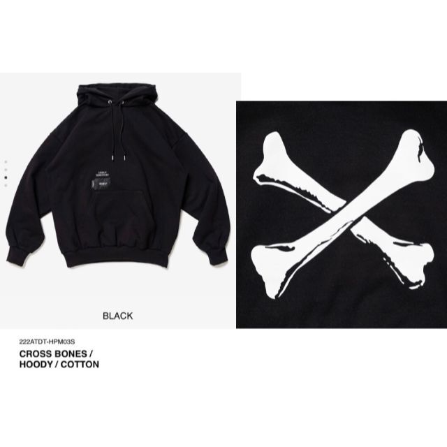 BLACK L WTAPS CROSS BONES / HOODY / COTT