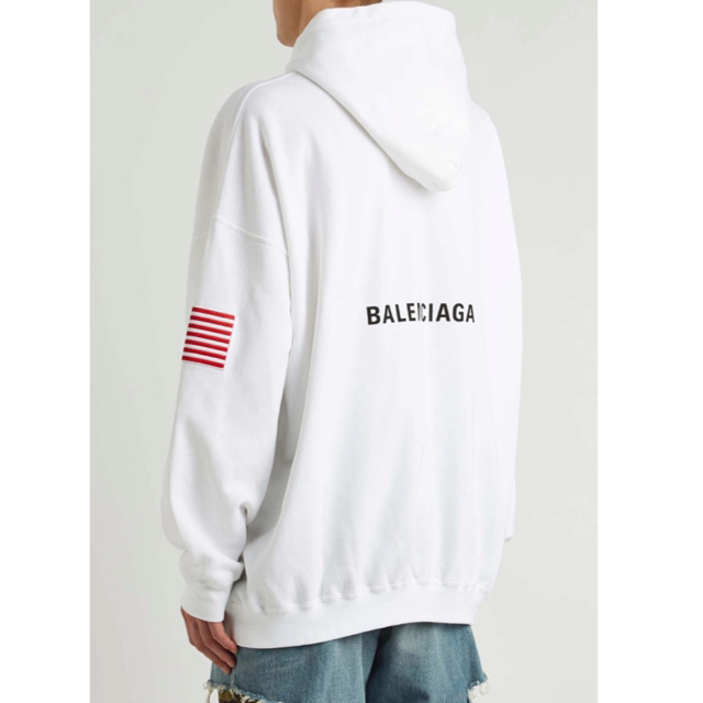 お値下げしました。BALENCIAGA 白　フーディダメージ加工