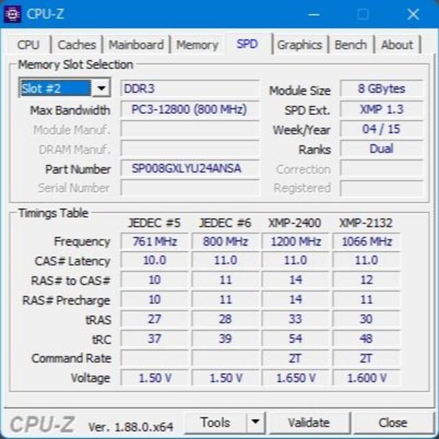 DDR3-2400 16GB (8GB 2枚) デスクトップ用 メモリ スマホ/家電/カメラのPC/タブレット(PCパーツ)の商品写真