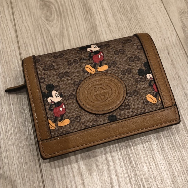 GUCCI ディズニー ミッキー コラボ 折り財布 レザー ブラウン 通常送料