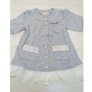 ハッシュアッシュ(HusHush)の美品 ベビー 女の子 半袖 チュニック トップス  グレー 綿100％ 90cm(ワンピース)