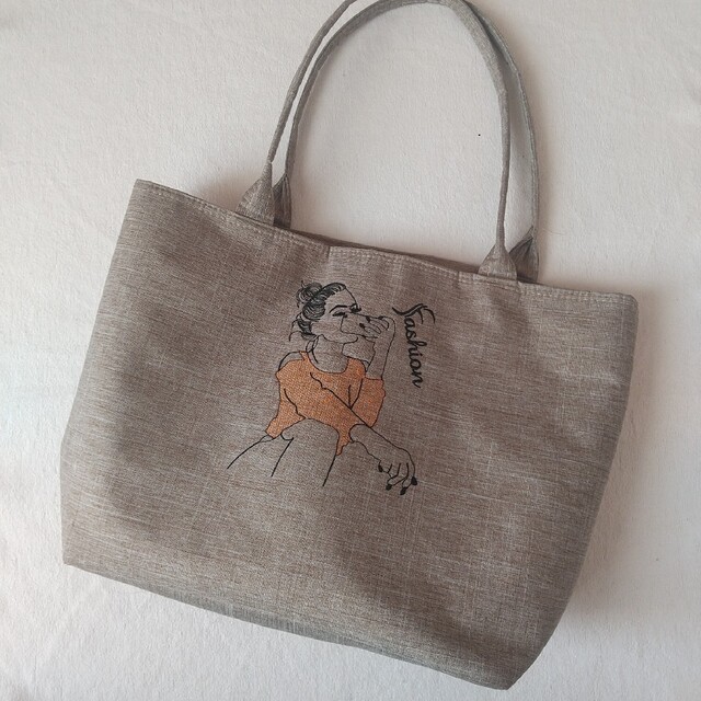 女性モチーフ　刺繍トートバッグ レディースのバッグ(トートバッグ)の商品写真