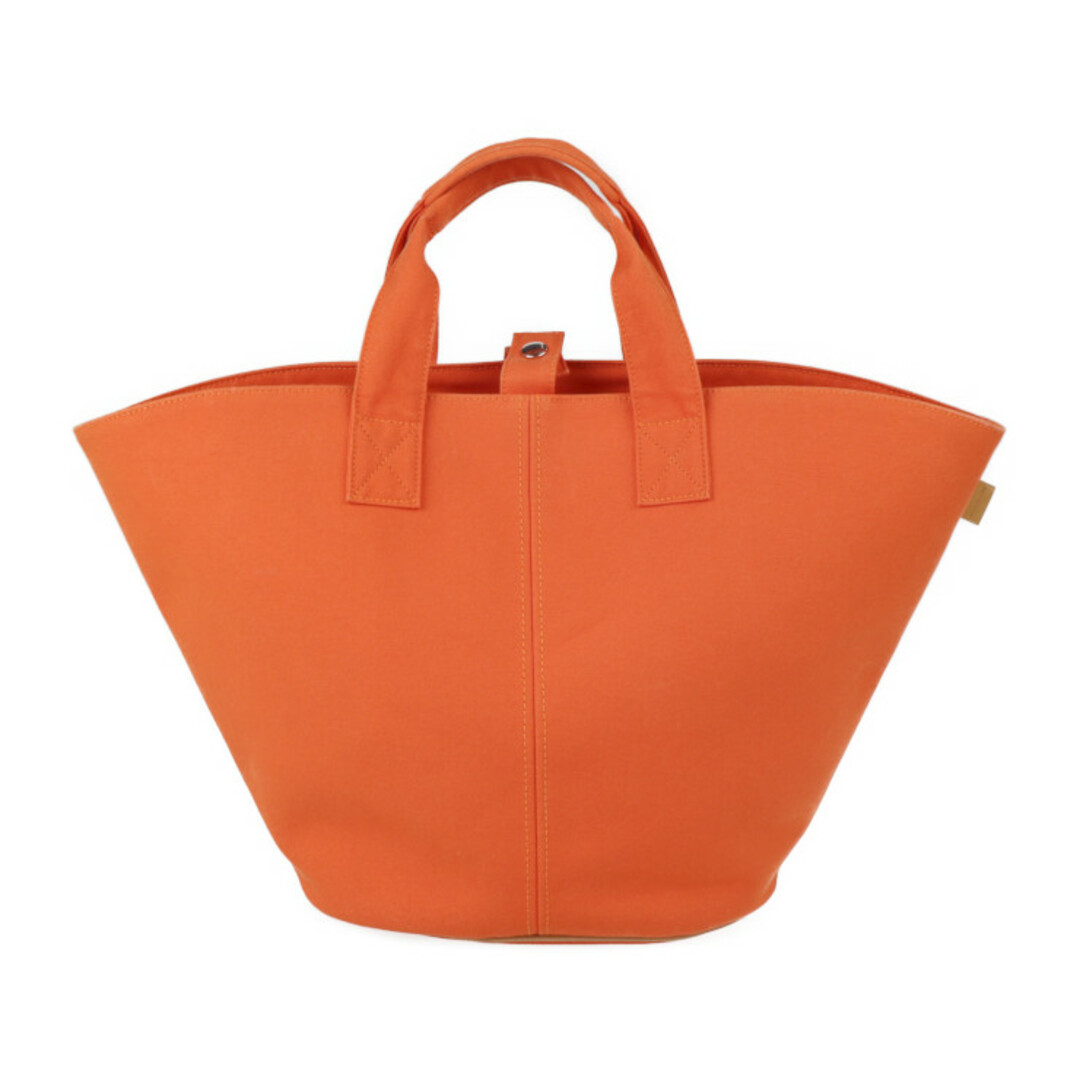 ブランド雑貨総合 HERMES - Hermes エルメス 【本物保証】 トートバッグ シルバー金具 ブラウン オレンジ レザー コットンキャンバス ハンドバッグ PM パニエドプラージュ ハンドバッグ