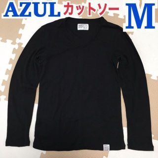 アズールバイマウジー(AZUL by moussy)のAZUL アズール　ロンT 長袖シャツ　カットソー　薄手　メンズ　M 黒　タイト(Tシャツ/カットソー(七分/長袖))