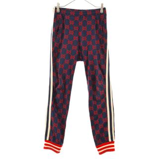 グッチ(Gucci)のGUCCI グッチ 18SS GG Jacquard Sweat Pants 496920-X9L13 GGジャカードスウェットテクニカルパンツ サイドシェリーライン総柄トラックパンツ ネイビー×レッド(その他)