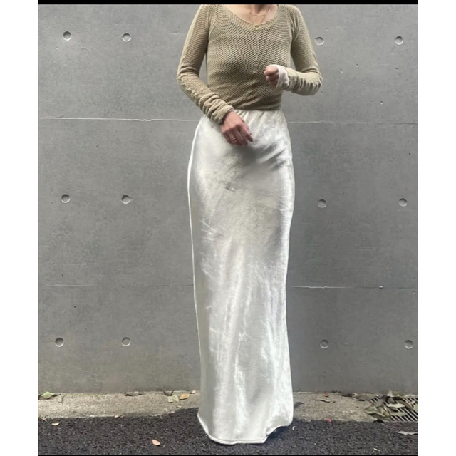 ロングスカート【ENOF】velvet long skirt オフホワイト/Mサイズ