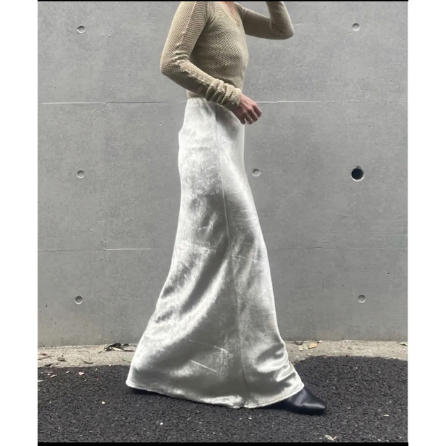 ロングスカート【ENOF】velvet long skirt オフホワイト/Mサイズ