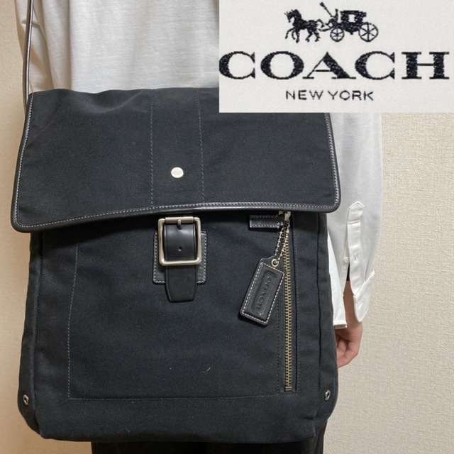 大容量！COACH/コーチ キャンバス×レザー　ショルダーバッグ定価4.9万円