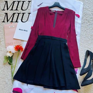 miu miu シルク100 襟付きワンピース ネイビー size36