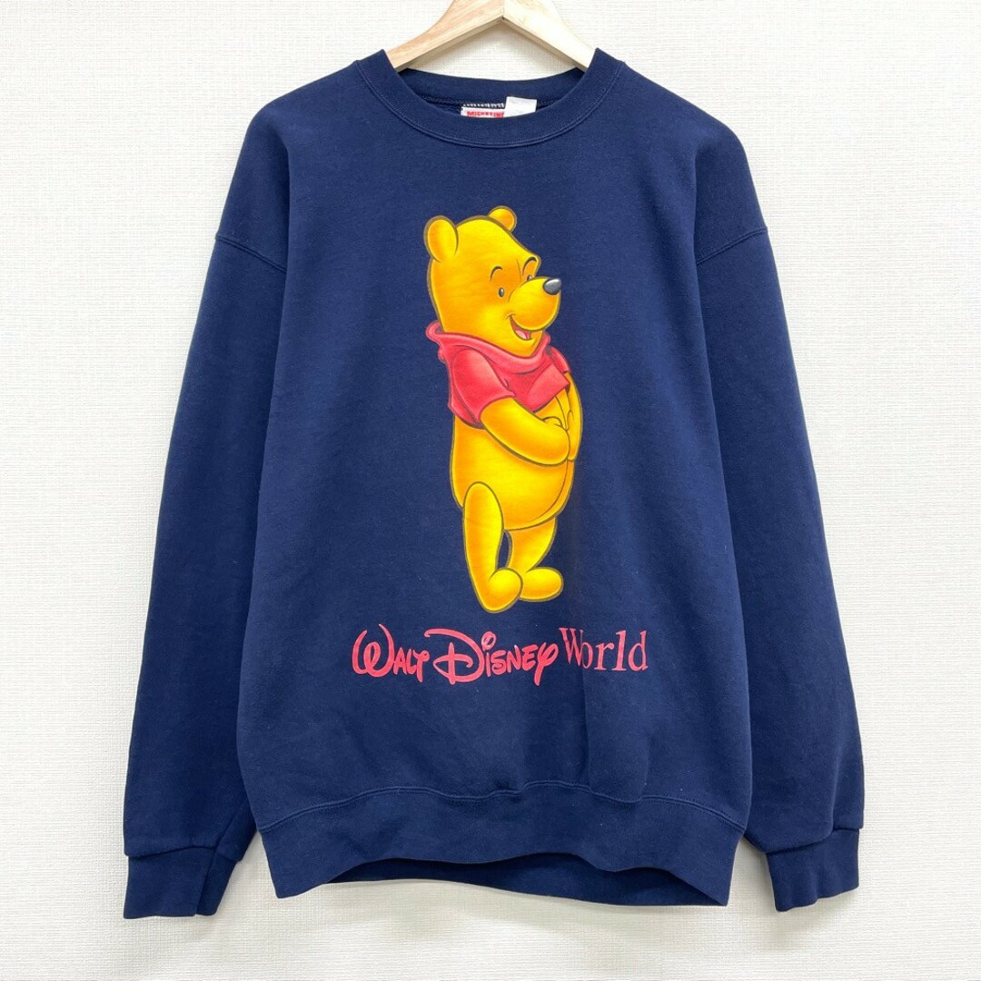 【中古】 ディズニー MICKEY, INC スウェット シャツ トレーナー くまのプーさん プリント 長袖 サイズ：M ネイビー MADE IN  U.S.A 古着 中古 mellow