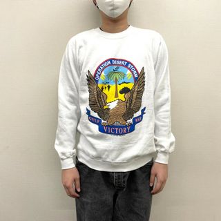 【中古】 90's ヘインズ Hanes スウェット シャツ トレーナー 湾岸戦争 プリント 長袖 サイズ：XL ホワイト MADE IN U.S.A 古着 中古 mellow(スウェット)