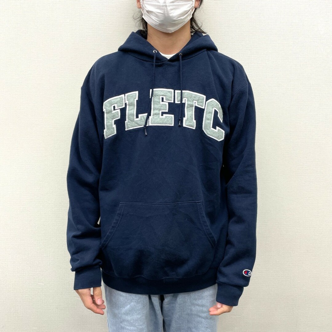 チャンピオン Champion スウェット パーカー フーディー プルオーバー FLETC ワッペン 長袖 サイズ：L ネイビー   mellow ECO FLEECE