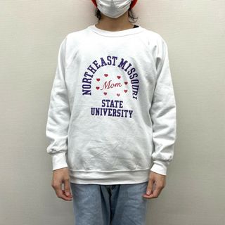 【中古】 スウェットシャツ プルオーバー トレーナー カレッジロゴ プリント 長袖 サイズ：XL ホワイト MADE IN U.S.A 古着 中古 mellow(スウェット)