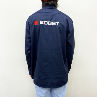 ディッキーズ(Dickies)の【中古】 ディッキーズ Dickies ワーク シャツ BOBST 企業 ロゴ 刺繍 ワッペン ロングスリーブ サイズ：L ダークネイビー(シャツ)