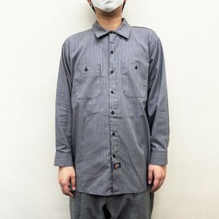 ディッキーズ Dickies ストライプ柄 半袖 ワークシャツ メンズL /eaa325783