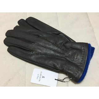 ランバンオンブルー(LANVIN en Bleu)の205新品LANVIN en BLue メンズ羊革レザー手袋裏地カシミヤ黒24(手袋)