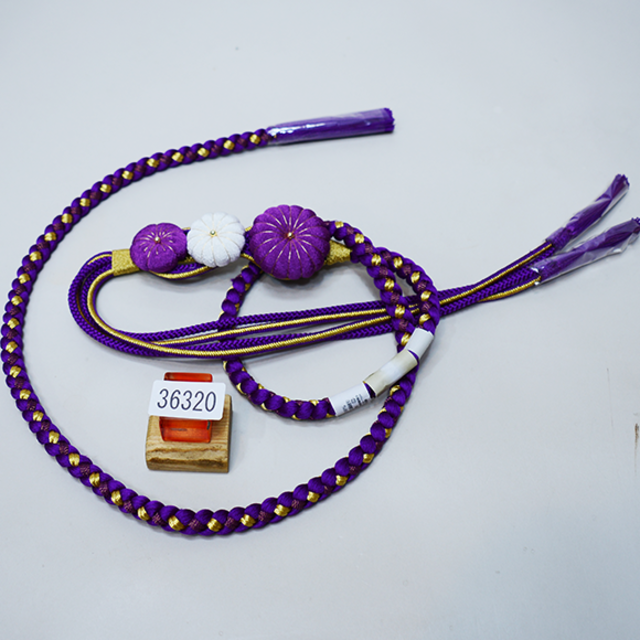 帯締め 正絹 飾り大 花飾り 菊の花 梅の花 豪華金糸入 紫色 NO36320