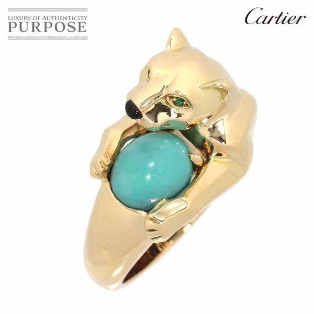 カルティエ Cartier パンテール #50 リング ターコイズ エメラルド オニキス K18 YG 750 パンサー 豹 指輪 VLP 90179217総重量１５．１ｇ