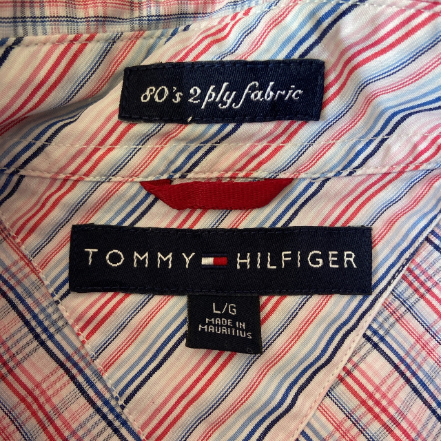 TOMMY HILFIGER(トミーヒルフィガー)の激レア トミーヒルフィガー 半袖BDシャツ コットン 刺繍 チェック柄 ピンクL メンズのトップス(シャツ)の商品写真